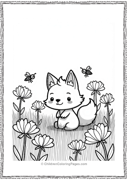 Chibi Fox In A Flower Field Free PDF Printable