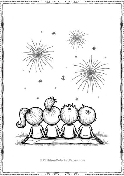 Chibi Friends Enjoying Fireworks Free PDF Printable