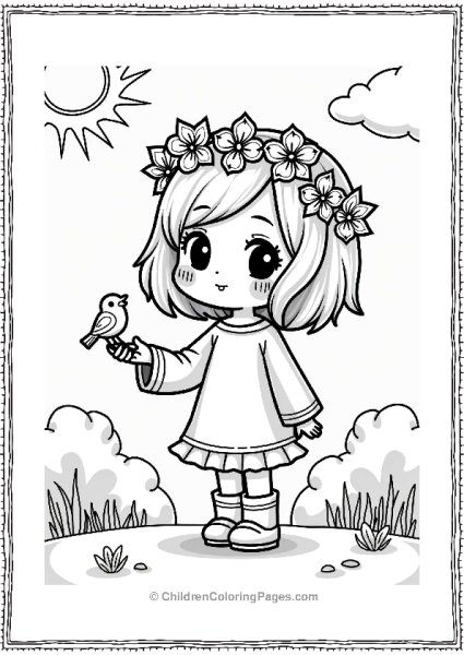 Chibi Girl With Flower Crown And Bird Free PDF Printable