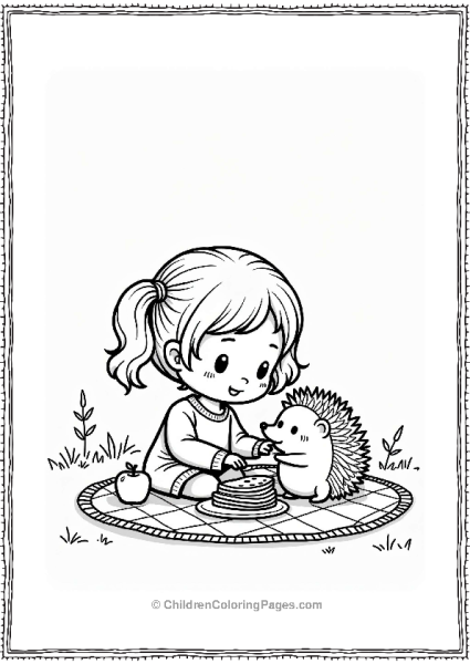 Chibi Girl With Hedgehog On A Picnic Free PDF Printable