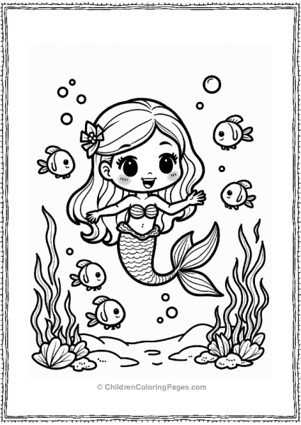 Chibi Mermaid Playing With Fish Free PDF Printable