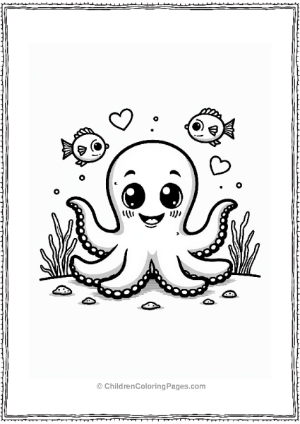 Chibi Octopus Playing Among Coral Free PDF Printable