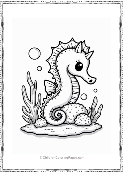 Chibi Seahorse On Coral Reef Free PDF Printable