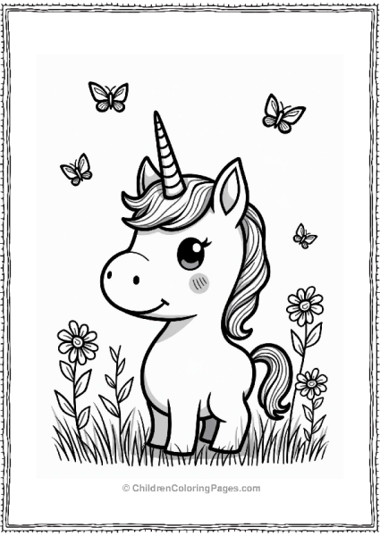 Chibi Unicorn In A Flower Meadow Free PDF Printable