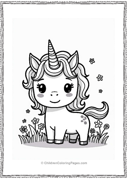 Chibi Unicorn In A Meadow Free PDF Printable