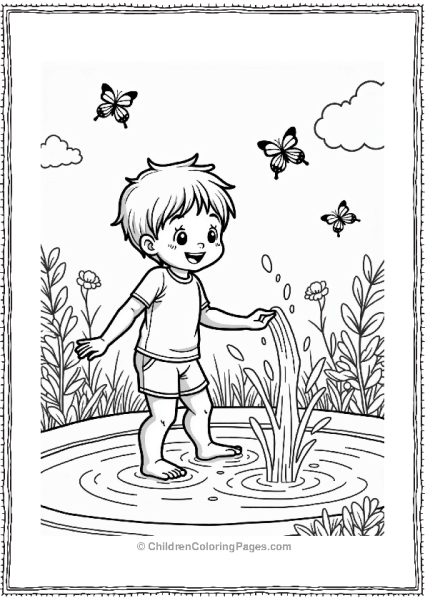 Child Splashing At Fountain In Summer Free PDF Printable