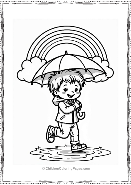 Child With Rainbow Umbrella In Puddles Free PDF Printable