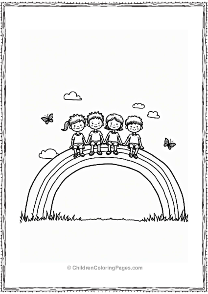 Children Sitting On A Rainbow Free PDF Printable