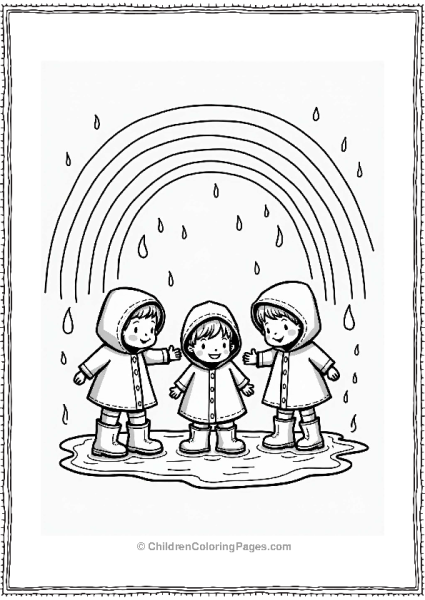 Children Splashing In Puddles Under A Rainbow Free PDF Printable
