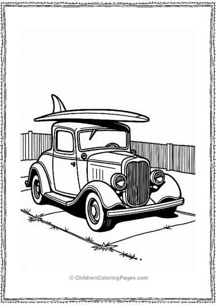 Classic Hot Rod With Surfboard Free PDF Printable