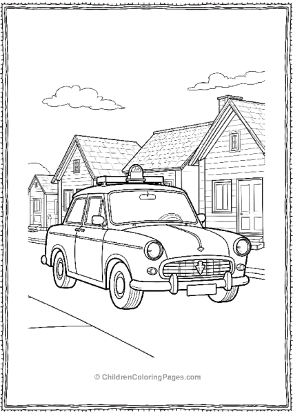 Classic Police Car Driving Past Row Of Simple Houses Free PDF Printable