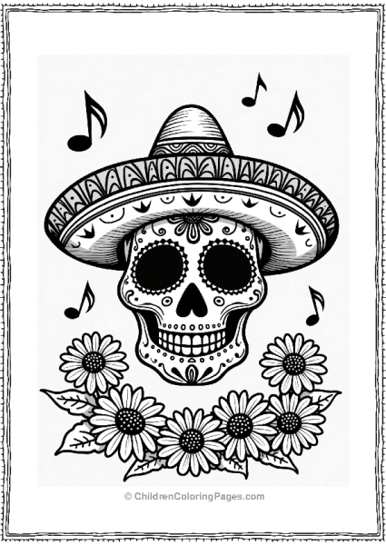 Colorful Sugar Skull With Sombrero Free PDF Printable