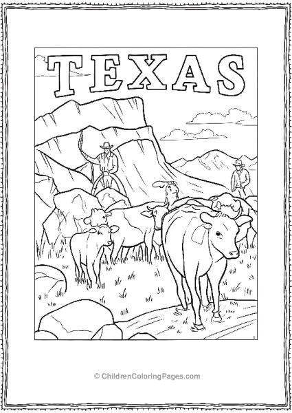 Coloring Page Of The Word Texas With Cowboys Free PDF Printable