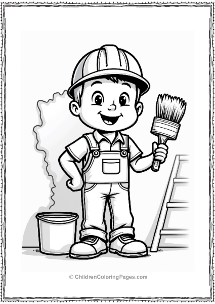 Community Helpers Cheerful Construction Worker With Paintbrush Free PDF Printable