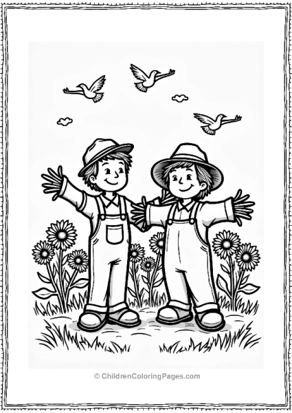 Community Helpers Farmer And Scarecrow In Sunflower Field Free PDF Printable