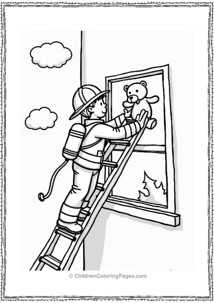 Community Helpers Firefighter Rescuing A Stuffed Animal Free PDF Printable