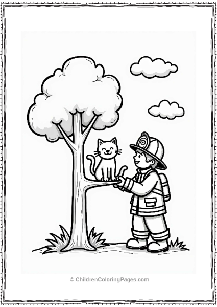 Community Helpers Firefighter Rescuing Cat From Tree Free PDF Printable