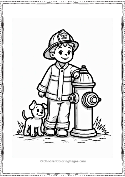 Community Helpers Firefighter With Dog By Fire Hydrant Free PDF Printable