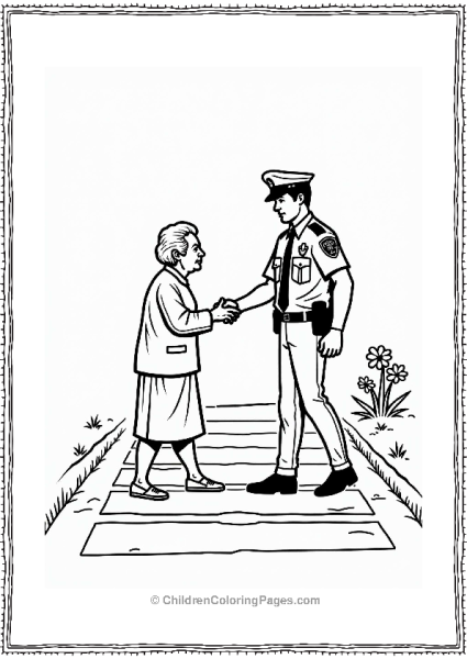 Community Helpers Police Officer Assisting Elderly At Crosswalk Free PDF Printable