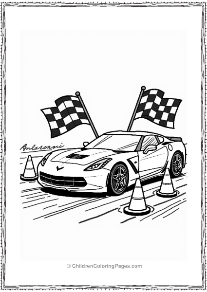 Corvette With Racing Flags Free PDF Printable