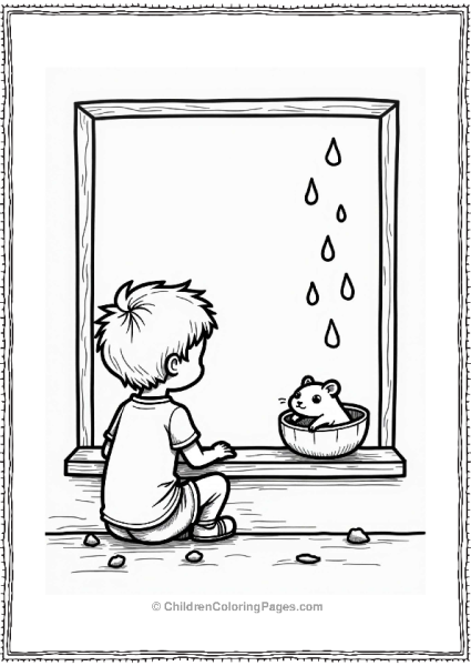 Cozy Boy And Hamster Watching Rain Free PDF Printable
