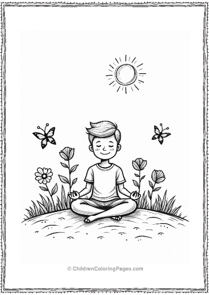 Cozy Boy Meditating On A Grassy Hill Free PDF Printable