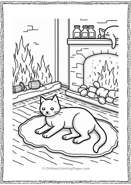 Cozy Cat By The Fireplace Free PDF Printable
