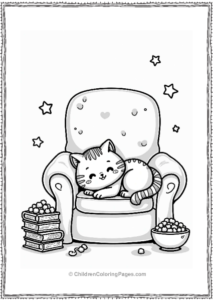 Cozy Cat In Pajamas On A Comfy Chair Free PDF Printable