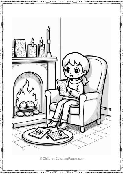 Cozy Character Making Greeting Cards By The Fireplace Free PDF Printable