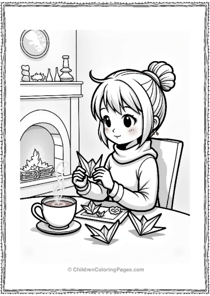 Cozy Character Making Origami By The Fireplace Free PDF Printable