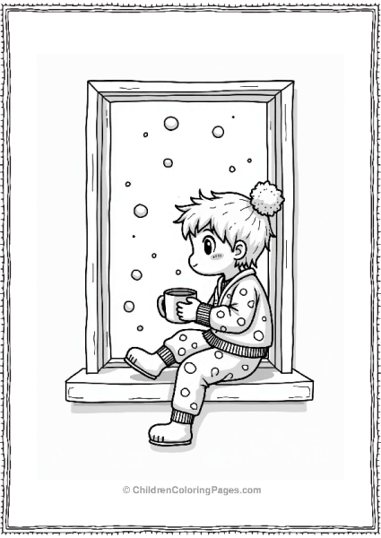 Cozy Character With Hot Cocoa And Snowflakes Free PDF Printable