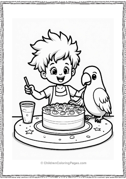 Cozy Child Icing A Cake With A Parrot Free PDF Printable