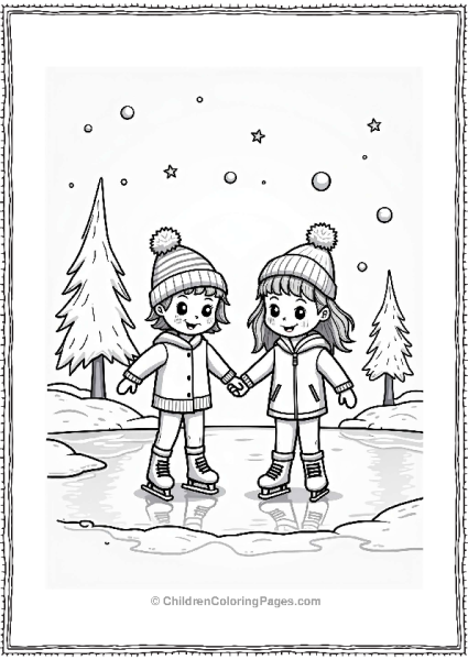 Cozy Children Ice Skating On A Frozen Pond Free PDF Printable