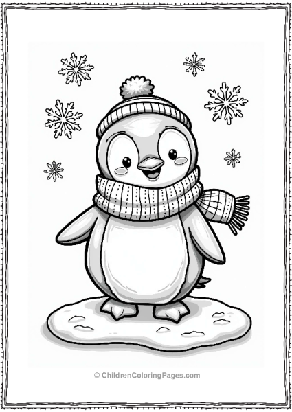 Cozy Cute Penguin In A Winter Scarf Free PDF Printable