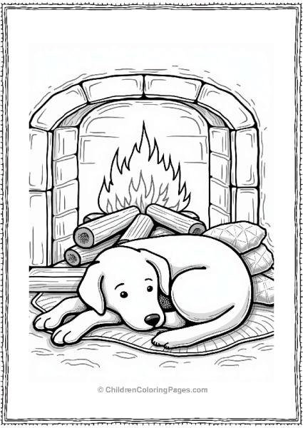 Cozy Dog By The Fireplace Free PDF Printable