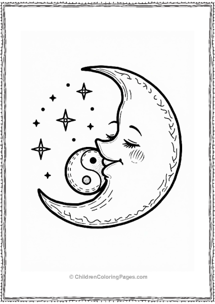 Crescent Moon With Yin Yang Symbols Free PDF Printable