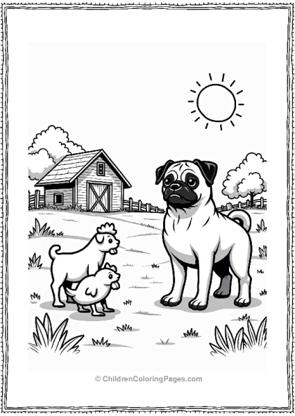 Curious Pug Exploring A Farm Free PDF Printable