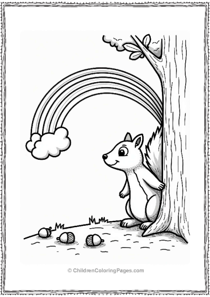 Curious Squirrel Under The Rainbow Free PDF Printable