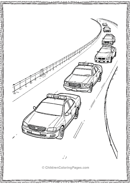Curved Highway Scene Showing Multiple Police Car Free PDF Printable
