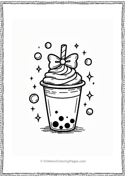 Cute Boba Tea Cup With Bubbles And Stars Free PDF Printable