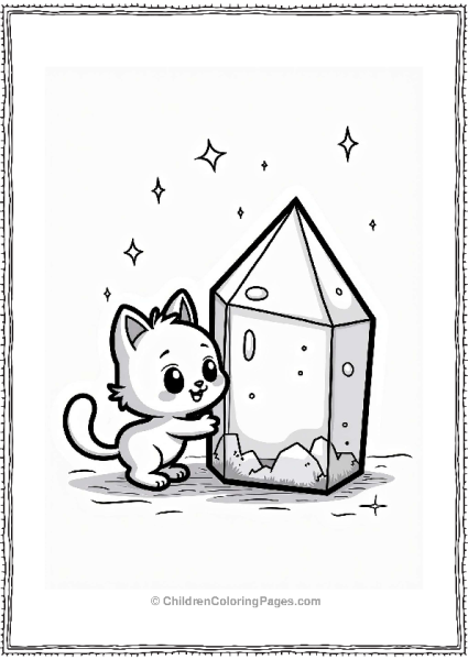 Cute Cat Peeking Around A Crystal Free PDF Printable
