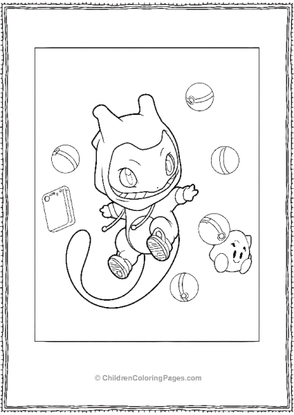 Cute Mewtwo With Balls Coloring Page Free PDF Printable