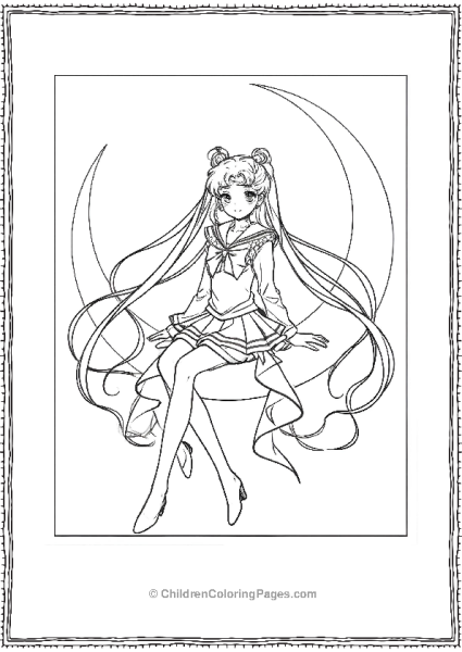Cute Sailor Moon Girl Sitting On The Moon Free PDF Printable