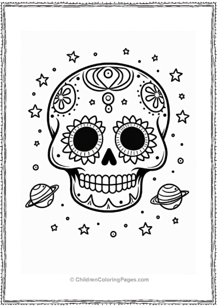 Cute Sugar Skull With Stars And Planets Free PDF Printable