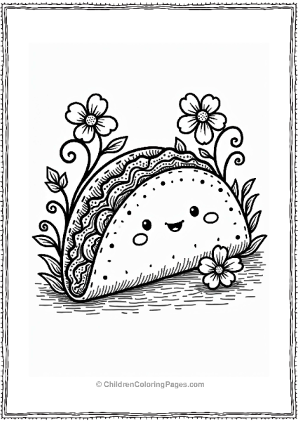 Cute Taco Surrounded By Whimsical Vines Free PDF Printable