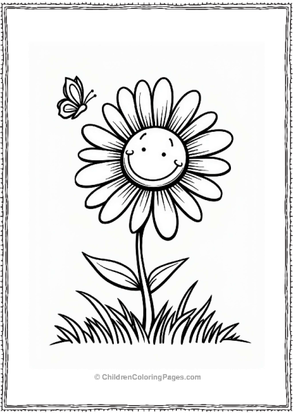 Daisy With Butterfly In Grass Free PDF Printable