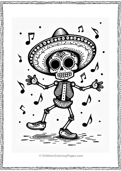 Dancing Sugar Skull With Sombrero Free PDF Printable