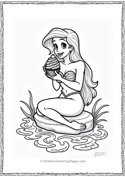 Disneyland Ariel Enjoying A Cupcake By The Sea Free PDF Printable