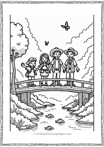 Disneyland Explorers Crossing A Bridge Over A Stream Free PDF Printable