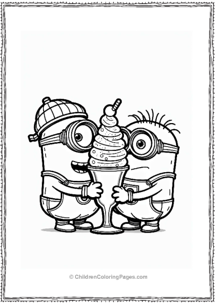 Disneyland Minions Enjoying A Giant Ice Cream Sundae Free PDF Printable